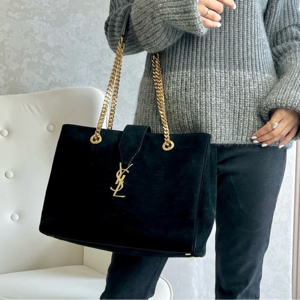 Authentic- Yves Saint Laurent Black Tote with Gold Accents
